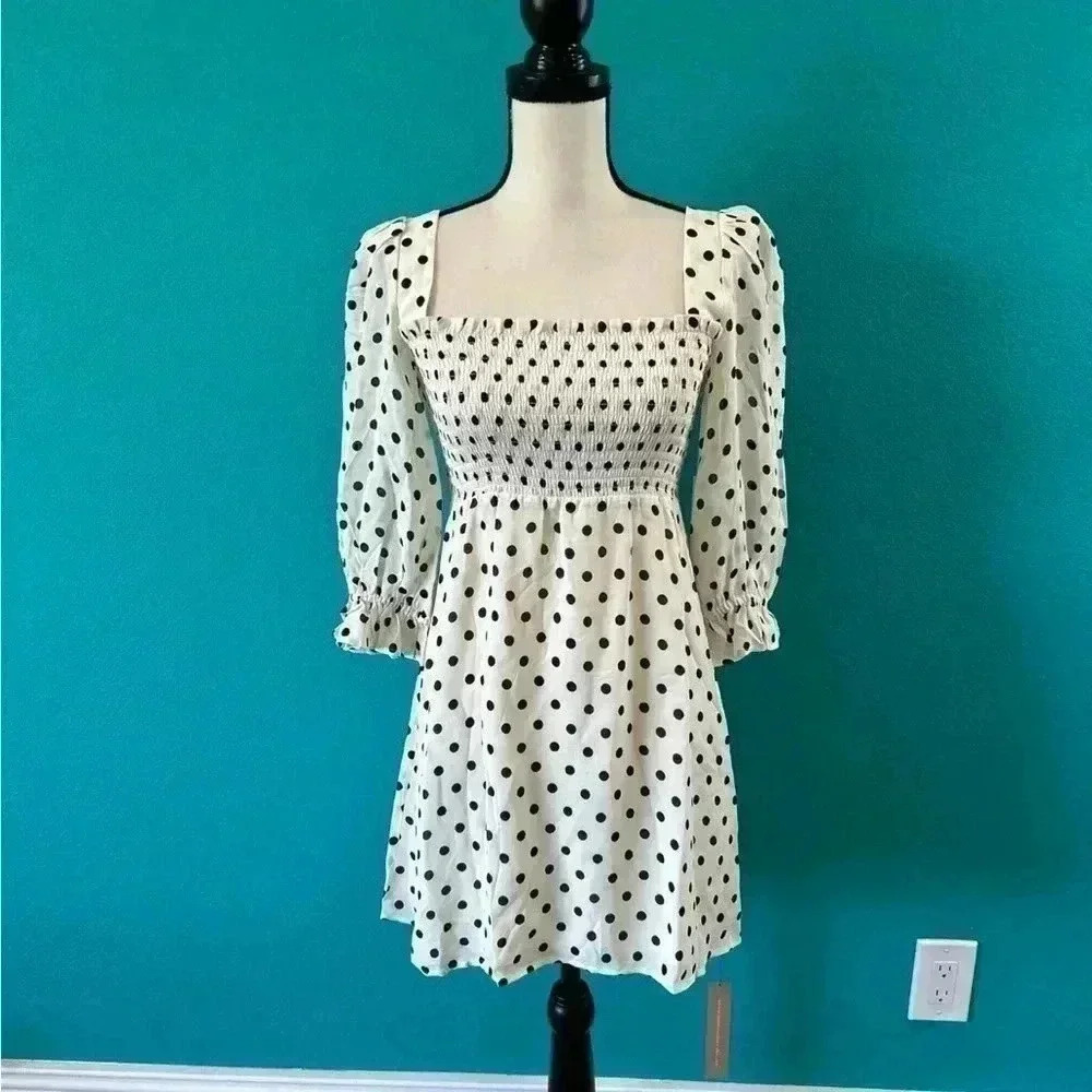 New with tags Reformation Zaria Smocked Bodice Polka Dot Mini Dress